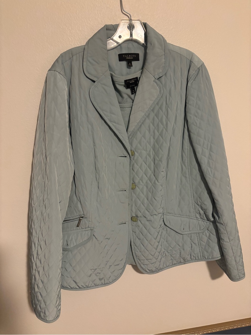 Talbots Quilted Pale Aqua Button-Front Utility Jacket with Charming Shell